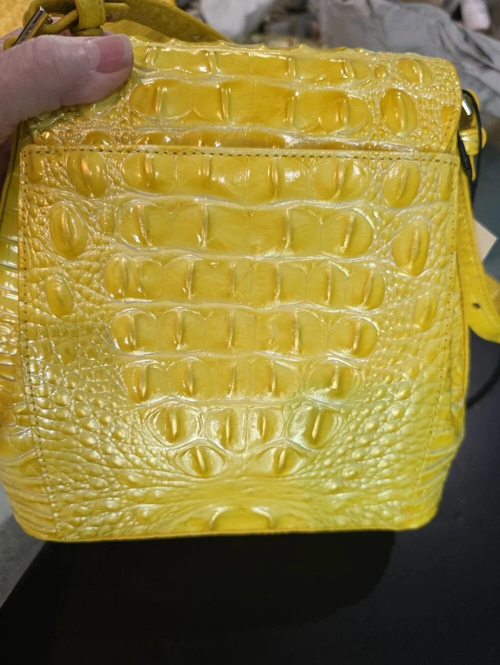 New Brahmin Bright Yellow Croc-Embossed Crossbody Bag & Wallet Set